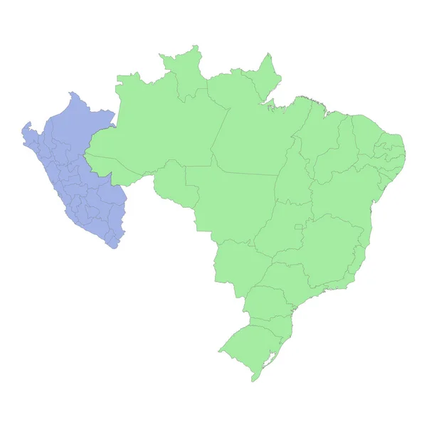 Wysokiej Jakości Mapa Polityczna Brazylii Peru Granicami Regionów Lub Prowincji — Wektor stockowy