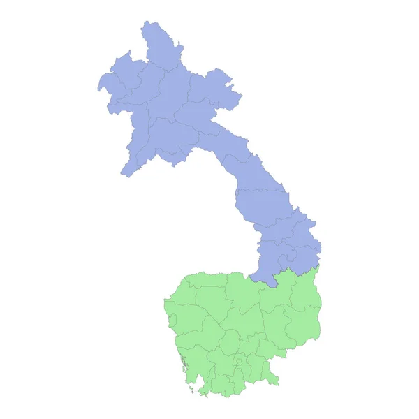 地域や州の境界線とカンボジアやラオスの高品質の政治地図 ベクターイラスト — ストックベクタ