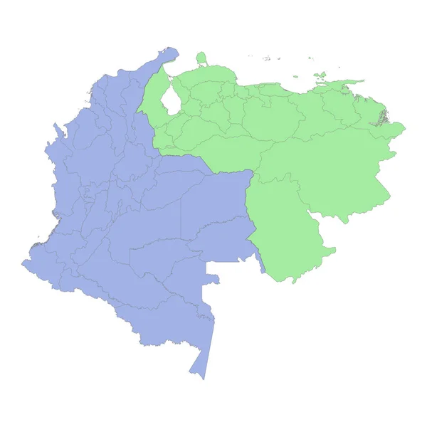 Wysokiej Jakości Mapa Polityczna Kolumbii Wenezueli Granicami Regionów Lub Prowincji — Wektor stockowy