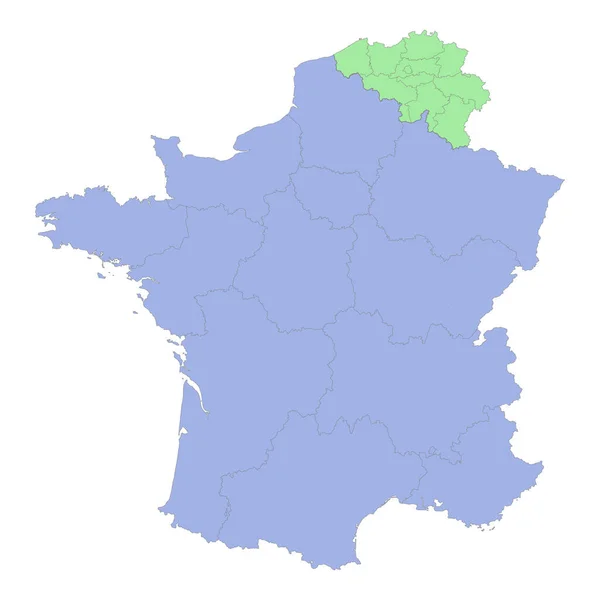 Mapa Político Alta Calidad Francia Bélgica Con Fronteras Las Regiones — Archivo Imágenes Vectoriales