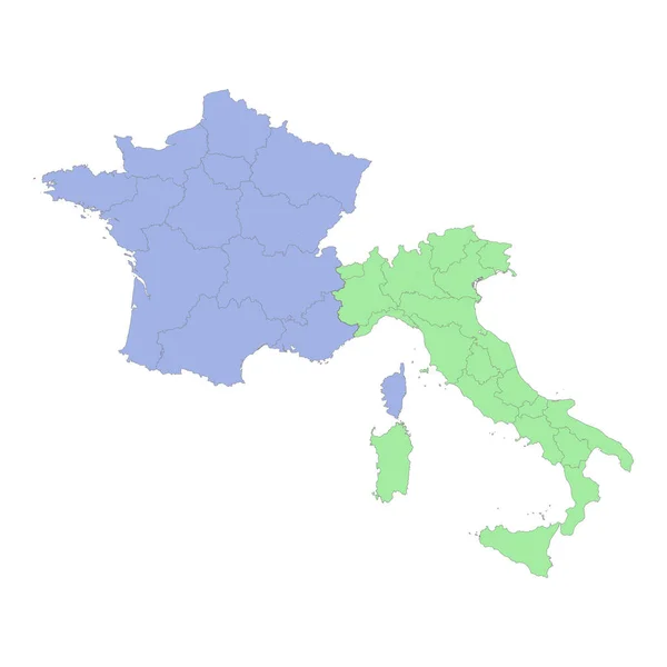 Высококачественная Политическая Карта Франции Италии Границами Регионов Провинций Векторная Иллюстрация — стоковый вектор