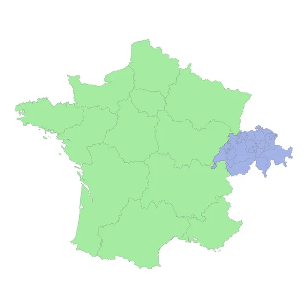 法国和瑞士的高质量政治地图 与地区或省份接壤 矢量说明 — 图库矢量图片
