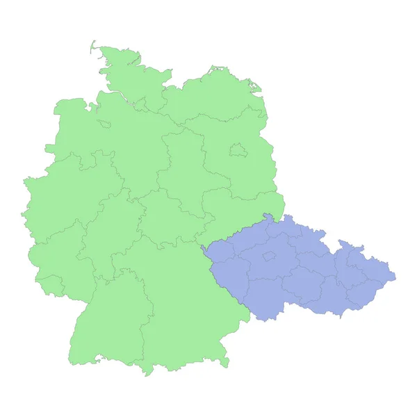 地域や州の境界線とドイツとチェコの高品質の政治地図 ベクターイラスト — ストックベクタ