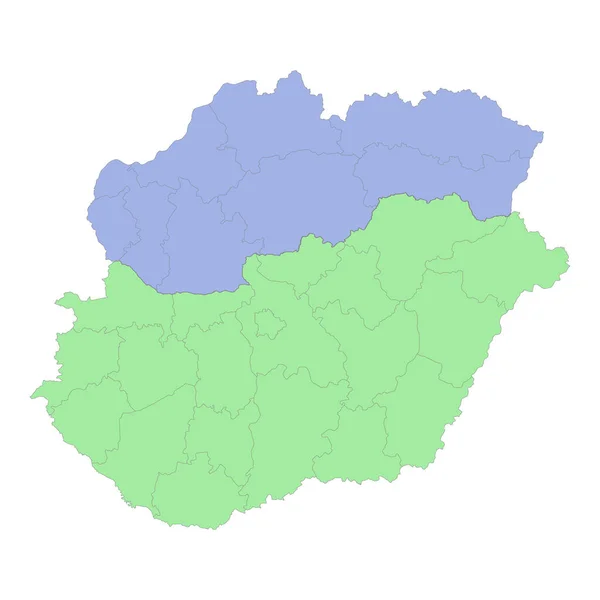 地域や州の国境とハンガリーやスロバキアの高品質の政治地図 ベクターイラスト — ストックベクタ