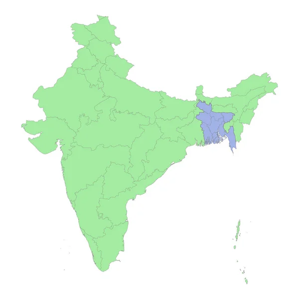 Высококачественная Политическая Карта Индии Бангладеш Границами Регионов Провинций Векторная Иллюстрация — стоковый вектор