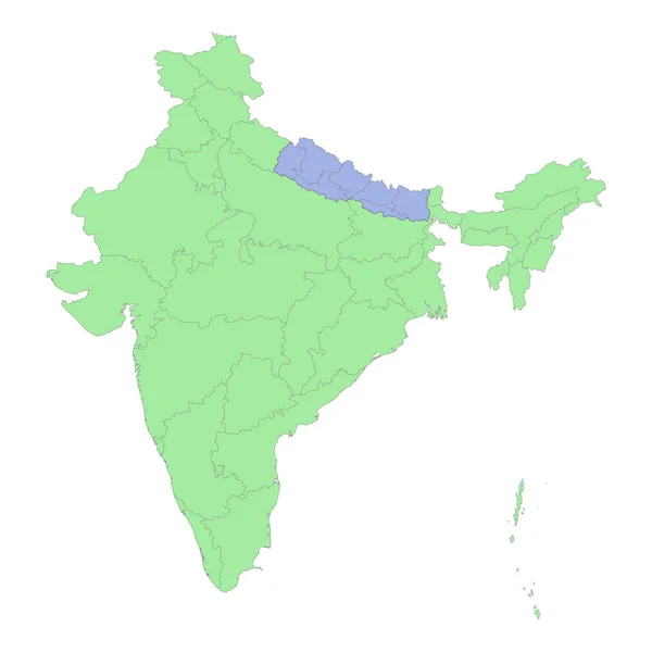 Высококачественная Политическая Карта Индии Непала Границами Регионов Провинций Векторная Иллюстрация — стоковый вектор
