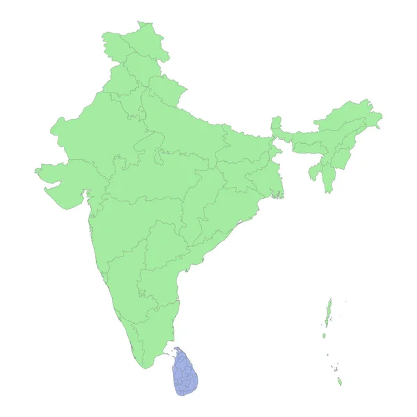 Высококачественная Политическая Карта Индии Шри Ланки Границами Регионов Провинций Векторная — стоковый вектор
