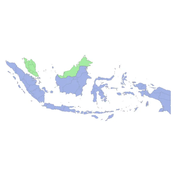 Peta Politik Indonesia Dan Malaysia Berkualitas Tinggi Dengan Perbatasan Wilayah - Stok Vektor