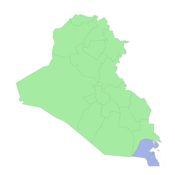Wysokiej Jakości Mapa Polityczna Iraku Kuwejtu Granicami Regionów Lub Prowincji — Wektor stockowy