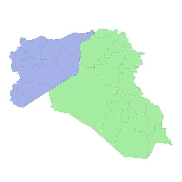 伊拉克和叙利亚与各地区或各省交界的高质量政治地图 矢量说明 — 图库矢量图片