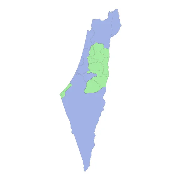 Hoge Kwaliteit Politieke Kaart Van Israël Palestina Met Grenzen Van — Stockvector