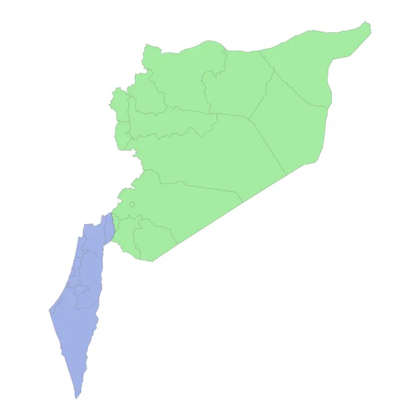 地域や州の境界線とイスラエルとシリアの高品質の政治地図 ベクターイラスト — ストックベクタ