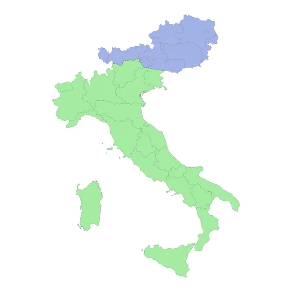 地域や州の国境とイタリアやオーストリアの高品質の政治地図 ベクターイラスト — ストックベクタ