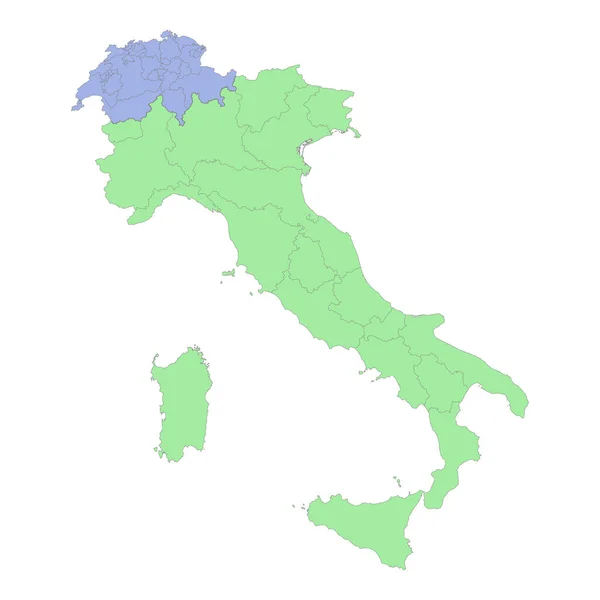 地域や州の国境とイタリアとスイスの高品質の政治地図 ベクターイラスト — ストックベクタ