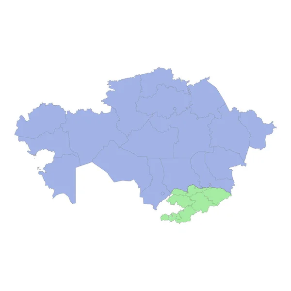 地域や州の国境とカザフスタンやキルギスの高品質の政治地図 ベクターイラスト — ストックベクタ