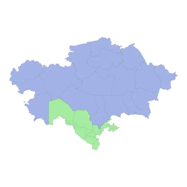 地域や州の境界線とカザフスタンやウズベキスタンの高品質の政治地図 ベクターイラスト — ストックベクタ