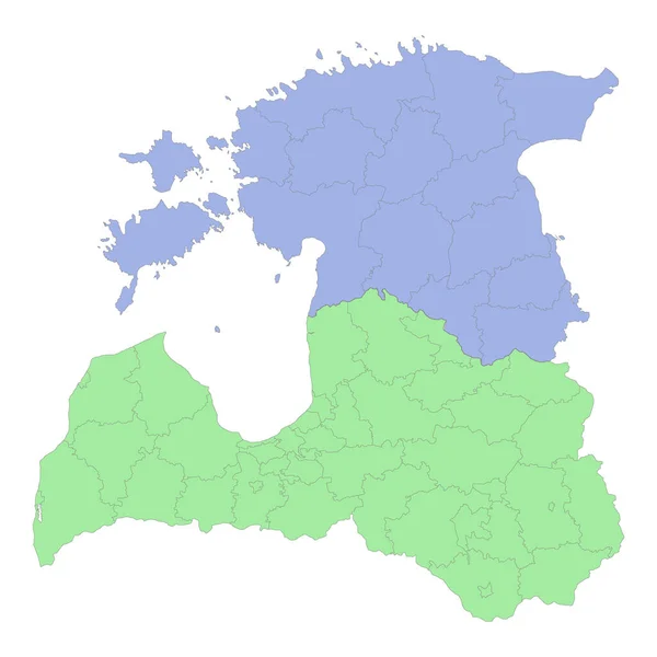 Wysokiej Jakości Mapa Polityczna Łotwy Estonii Granicami Regionów Lub Prowincji — Wektor stockowy