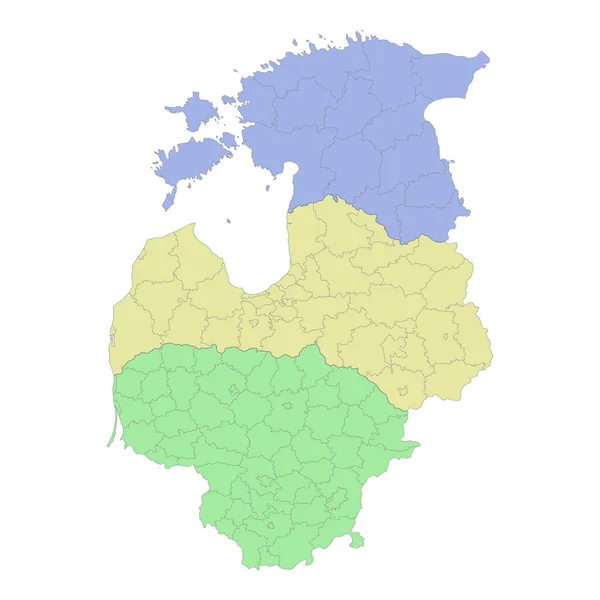 High Quality Political Map Lithuania Latvia Estonia Borders Regions Provinces — Stock Vector