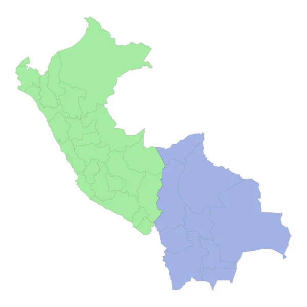 地域や州の国境とペルーとボリビアの高品質の政治地図 ベクターイラスト — ストックベクタ
