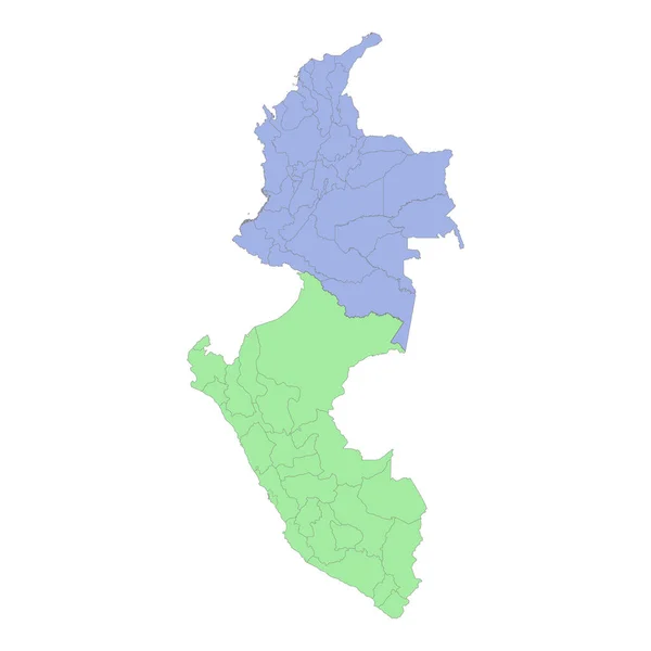 秘鲁和哥伦比亚与各地区或各省交界的高质量政治地图 矢量说明 — 图库矢量图片