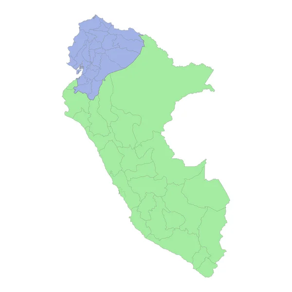 地域や州の国境とペルーとエクアドルの高品質の政治地図 ベクターイラスト — ストックベクタ