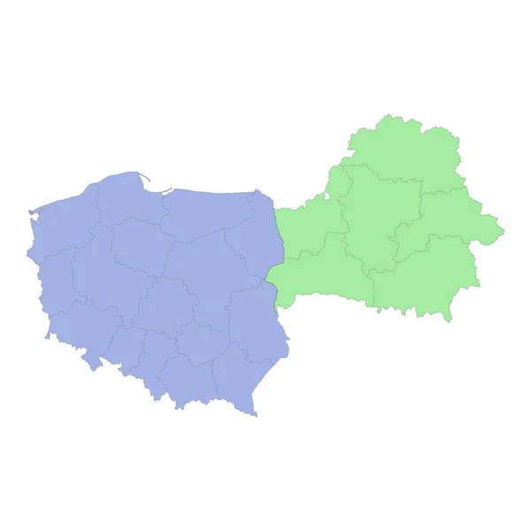 ポーランドとベラルーシの高品質の政治地図地域や州の境界線を持つ ベクターイラスト — ストックベクタ