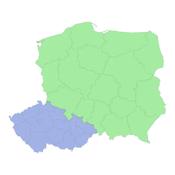 Высококачественная Политическая Карта Польши Чехии Границами Регионов Провинций Векторная Иллюстрация — стоковый вектор