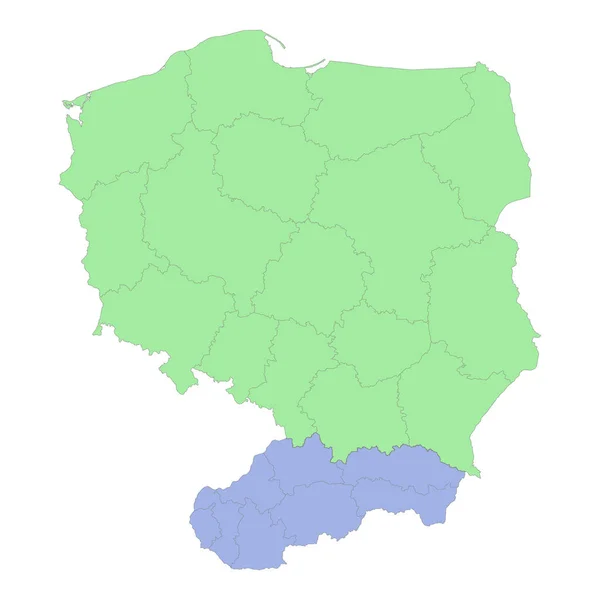 地域や州の国境とポーランドとスロバキアの高品質の政治地図 ベクターイラスト — ストックベクタ