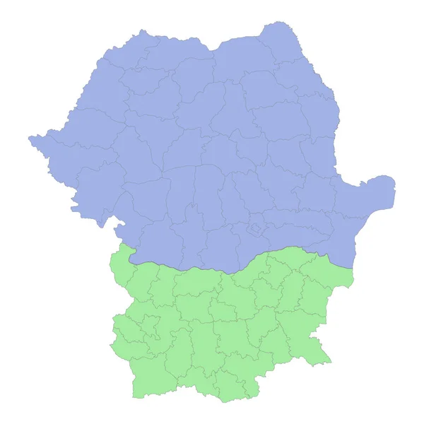 High Quality Political Map Romania Bulgaria Borders Regions Provinces Vector — Stock Vector