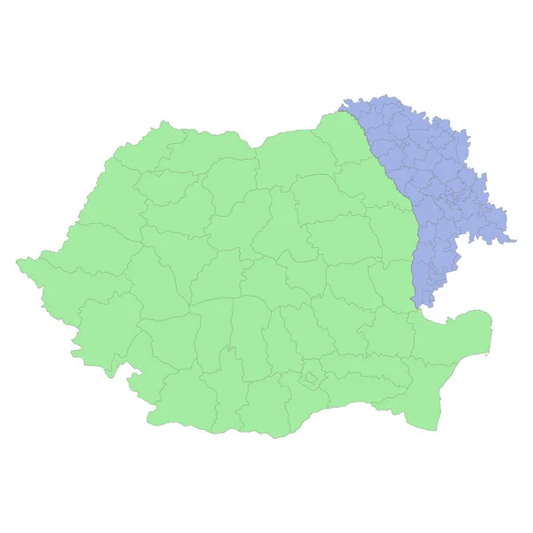 地域や州の境界線とルーマニアとモルドバの高品質の政治地図 ベクターイラスト — ストックベクタ