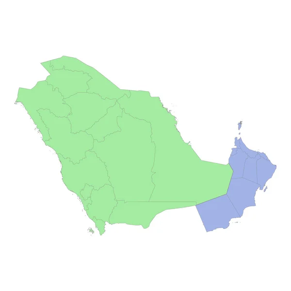 沙特阿拉伯和阿曼与各地区或各省交界的高质量政治地图 矢量说明 — 图库矢量图片