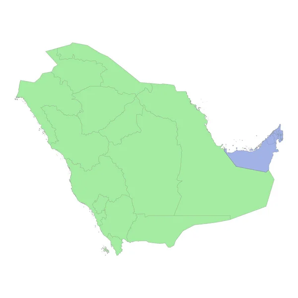 Высококачественная Политическая Карта Саудовской Аравии Объединенных Арабских Эмиратов Границами Регионов — стоковый вектор