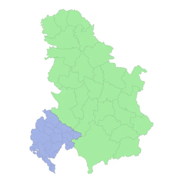 塞尔维亚和黑山与各地区或各省交界的高质量政治地图 矢量说明 — 图库矢量图片