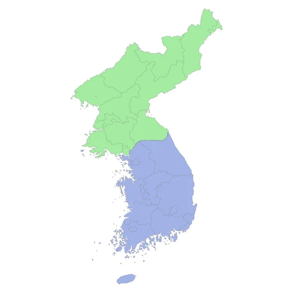 韩国和北朝鲜与各地区或各省交界的高质量政治地图 矢量说明 — 图库矢量图片