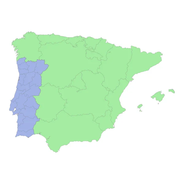 地域や州の境界線とスペインとポルトガルの高品質の政治地図 ベクターイラスト — ストックベクタ