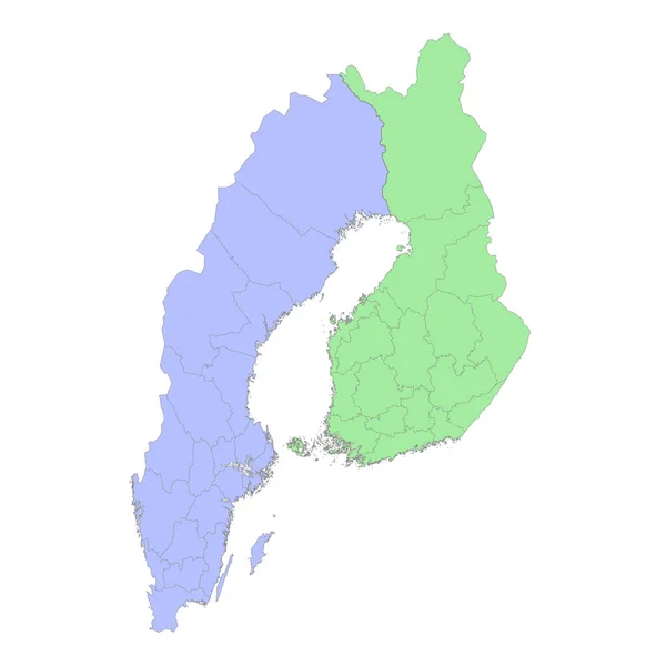 地域や州の国境とスウェーデンとフィンランドの高品質の政治地図 ベクターイラスト — ストックベクタ