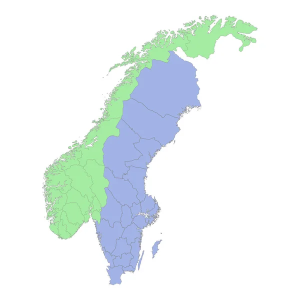 瑞典和挪威与各地区或各省交界的高质量政治地图 矢量说明 — 图库矢量图片