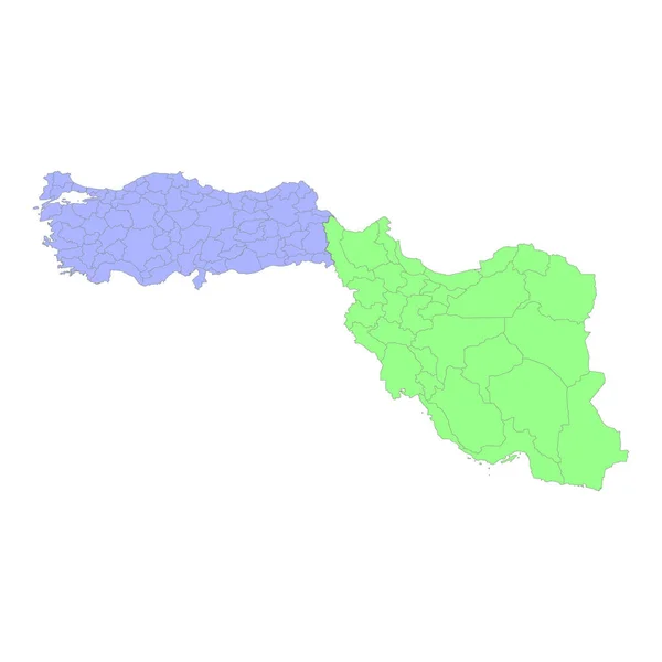地域や州の国境とトルコとイランの高品質の政治地図 ベクターイラスト — ストックベクタ