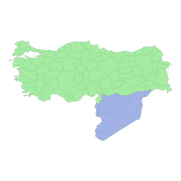 地域や州の国境とトルコやシリアの高品質の政治地図 ベクターイラスト — ストックベクタ