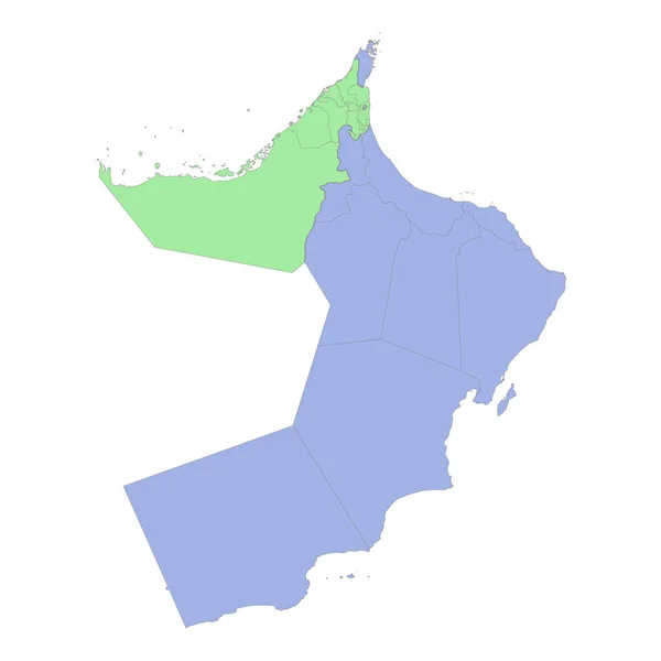 Высококачественная Политическая Карта Объединенных Арабских Эмиратов Омана Границами Регионов Провинций — стоковый вектор