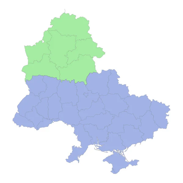 Высококачественная Политическая Карта Украины Беларуси Границами Регионов Областей Векторная Иллюстрация — стоковый вектор