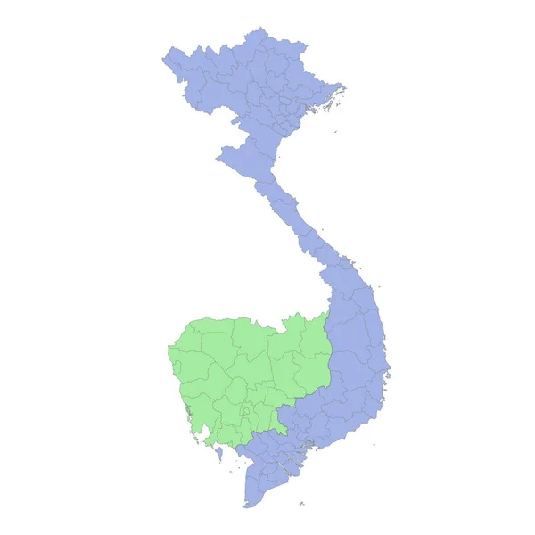 Wysokiej Jakości Mapa Polityczna Wietnamu Kambodży Granicami Regionów Lub Prowincji — Wektor stockowy