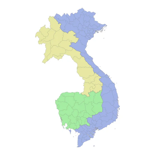 地域や州の国境とベトナム カンボジア ラオスの高品質の政治地図 ベクターイラスト — ストックベクタ