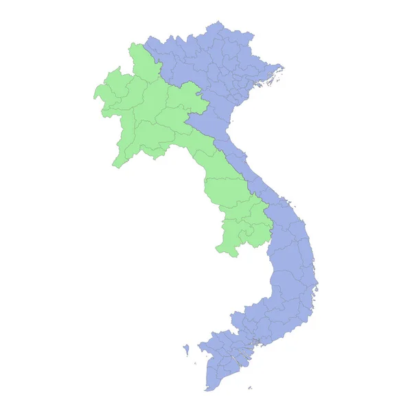 地域や州の国境とベトナムやラオスの高品質の政治地図 ベクターイラスト — ストックベクタ