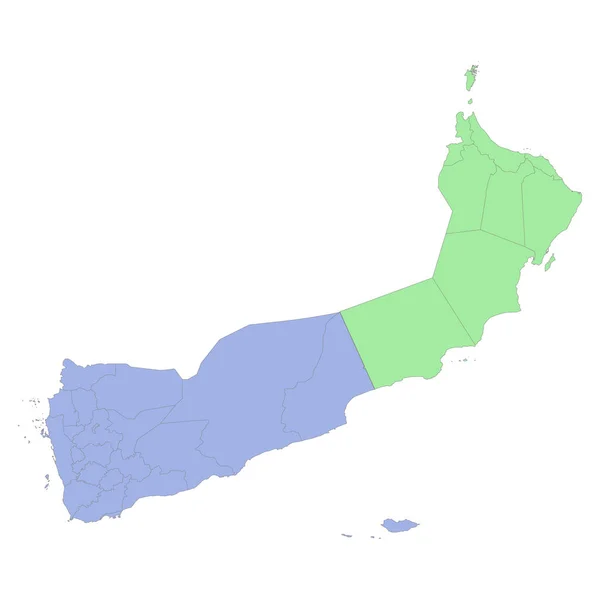 Высококачественная Политическая Карта Йемена Омана Границами Регионов Провинций Векторная Иллюстрация — стоковый вектор
