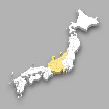Chubu bölgesi Japonya içinde 3D izometrik harita