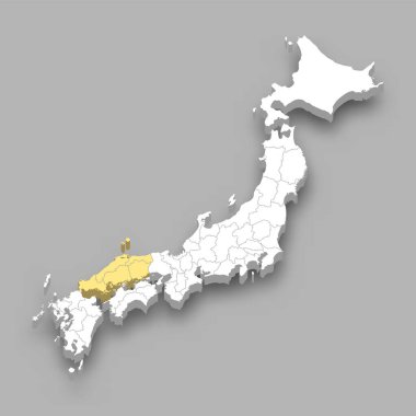Chugoku bölgesi Japonya içinde 3d izometrik harita