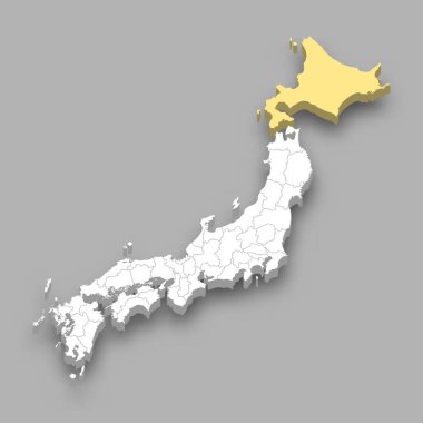 Japonya içinde Hokkaido bölgesi konumu 3d izometrik harita