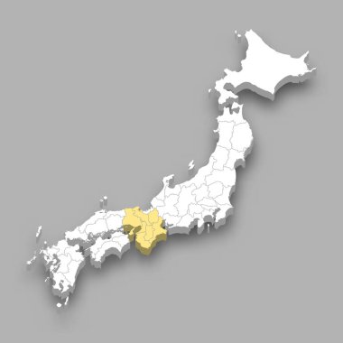 Kansai bölgesi Japonya içinde 3d izometrik harita