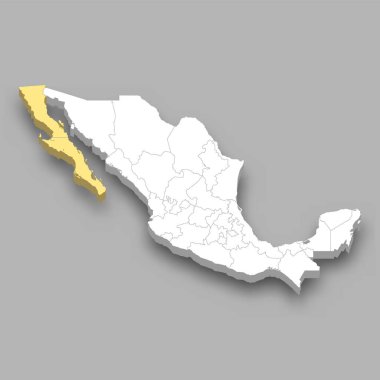 Baja California bölgesi Meksika 3 boyutlu izometrik harita içinde